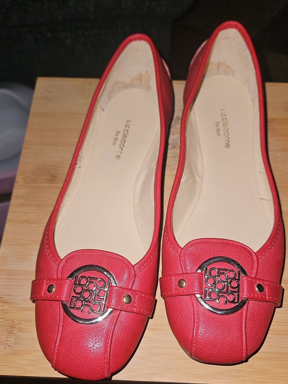 Liz Claiborne Red Leather Logo Ballet Flats